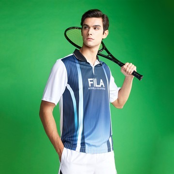 FILA 男短袖機能排汗透氣POLO衫-藍色 1POZ-5001-BU