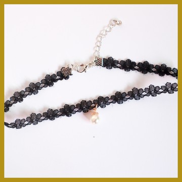 韓版超美氣質僊女蕾絲花朵珍珠吊墜 choker項鏈絲帶頸鏈 短款鎖骨鏈