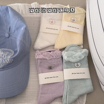 两件9.9折🔥臺灣出貨🔥可開發票✅IOULOR早春少女感堆堆襪2026泡泡口中筒襪棉吸汗百搭無骨襪子