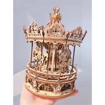 若態若客益智diy拼裝玩具積木八音盒模型旋轉木馬音樂盒生日禮物