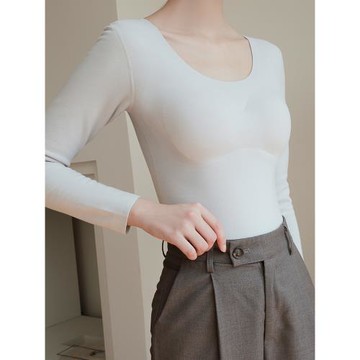 女士無痕德絨保暖內衣帶胸墊套裝加絨加厚秋衣發熱打底衫秋冬上衣