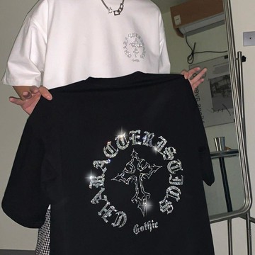 ✨臺灣出貨✨輕奢十字架美式燙鑽新款夏季純棉圓領潮牌時尚潮流半袖百搭體恤
