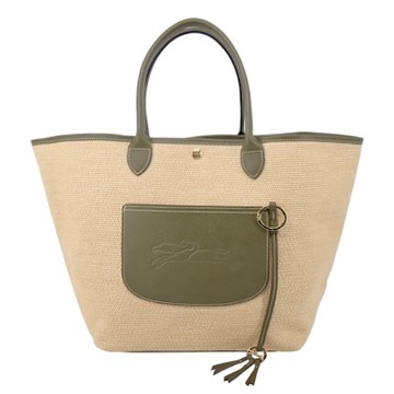 LONGCHAMP LE PANIER PLIAGE系列前口袋編織提籃包(大/朝鮮薊綠)