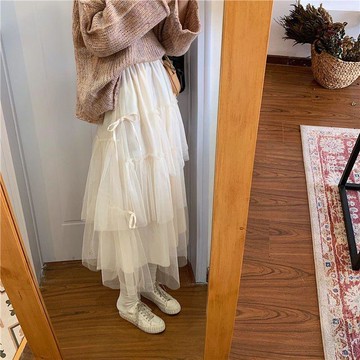 【砂糖夢境】網紗半身裙女新款仙女裙2026溫柔百褶a字中長款百搭蛋糕裙子