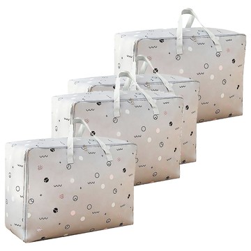 防潑水牛津布衣物棉被防塵收納袋 加厚耐磨 防落塵防蟲咬 穩固提把設計 換季收納旅行適用  灰圈圈 灰色  2組