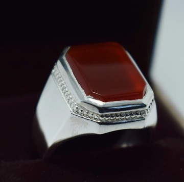 Aqeeq 戒指 棕色血紅瑪瑙 石 天然葉門瑪瑙 Aqeeq 戒指 Yamni 戒指