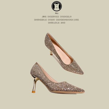 香檳色婚紗主婚鞋女2025年新款銀色新娘水晶高宴會禮服高跟鞋伴娘