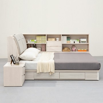 直人木業-COCO左右置物6尺雙人加大收納兩抽床組加床邊櫃