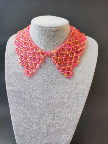 女士優雅串珠珍珠項圈項鍊   粉紅色串珠項圈   糖果色尖頭可拆卸