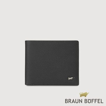 【BRAUN BUFFEL 德國小金牛】台灣總代理 HOMME-ZW 8卡中間翻零錢袋短夾-黑色/BF599-318-BK
