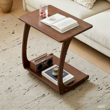 匠俱 實木邊桌60x40x63cm 沙發邊几 多功能移動置物架 帶輪茶几 客廳小戶型桌子 家用側邊桌 茶臺