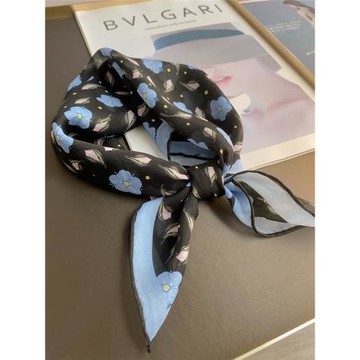 高端精致桑蠶絲小方巾秋冬薄款喬其紗絲巾優雅印花真絲紗巾女春秋