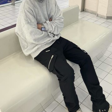 重磅尼龍休閑主體裁剪工裝褲子男寬松直筒長褲高街