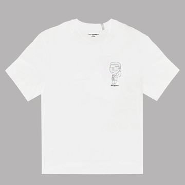 KARL LAGERFELD 卡爾 網點線條Q版老佛爺棉質短T恤.白
