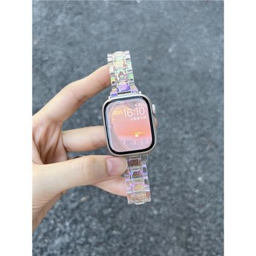 適用iwatch10表帶s9新款蘋果手表S8鐳射樹脂applewatch8/7/6代小蠻腰se高級ultra運動夏季女款透明男個性配件
