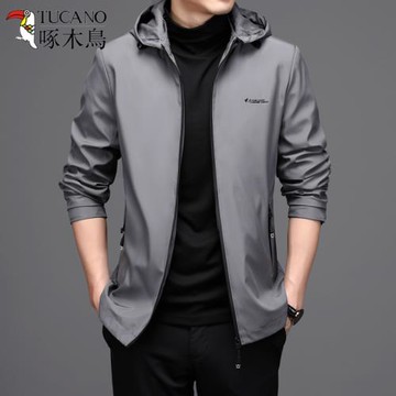 啄木鳥男裝2023春秋季男士夾克韓版休閑連帽風衣外套男秋裝上衣潮