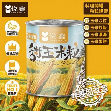 悅鑫~甜玉米粒罐頭(340g)｜甜玉米粒 非基因改造 玉米罐頭 鮮嫩多汁 開罐即食 沙拉濃湯必備 團購熱銷
