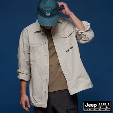 JEEP  男裝 輕薄多口袋工裝長袖襯衫外套-杏色