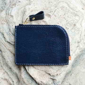 【客製化錢包】小彎包 皮革錢包/植鞣革/手工縫製 -英倫藍/酒紅色