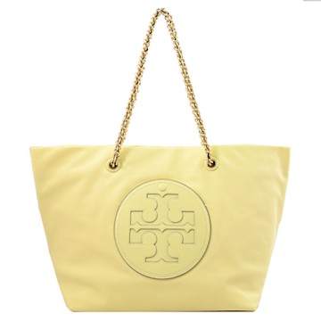 TORY BURCH Ella 經典大LOGO尼龍肩背包/托特包/鍊帶包(黃)