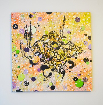 台灣藝術家 幾何 細胞 橘色 泡泡 夢幻 現代藝術 壓克力畫創作