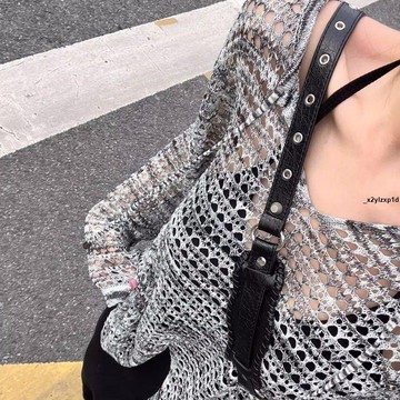 針織上衣 慵懶風長袖鏤空針織衫女夏季新款休閑寬松百搭開叉防嗮上衣