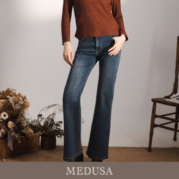 現貨【MEDUSA 曼度莎】蕾絲點點鑽飾長腿喇叭牛仔褲（M-XL）｜女休閒長褲 顯瘦褲型 修飾比例