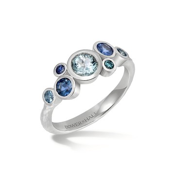 18k Sapphire & Aquamarine Cascade Cluster Ring
