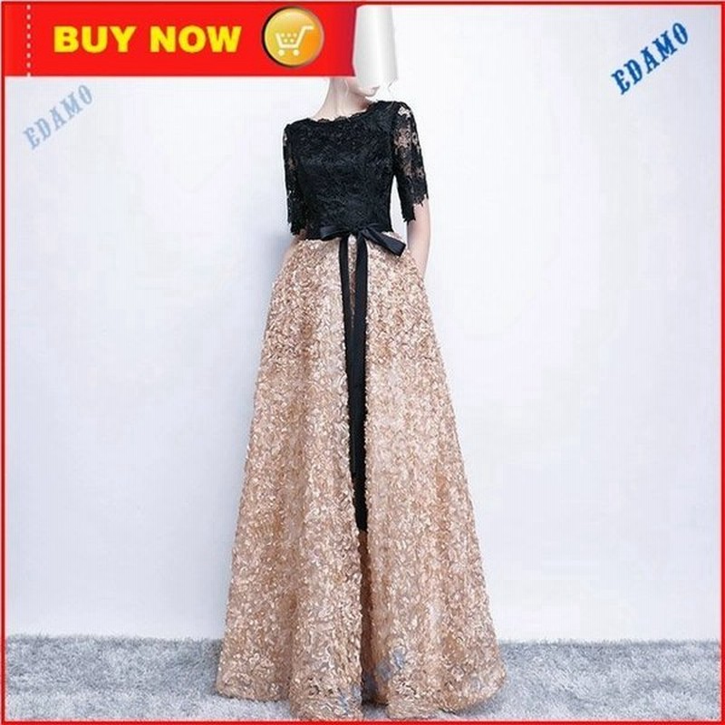 イブニングドレス ブラック レース ドッキング ロングドレス 半袖 ポケット付き リボン 発表会 演奏会ドレス 30代 40代 パーティードレス 通販 Lineポイント最大get Lineショッピング