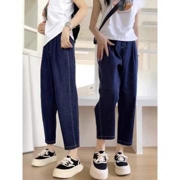 大碼女裝夏季新款梨形身材直筒哈倫牛仔褲胖mm顯瘦闊腿九分老爹褲