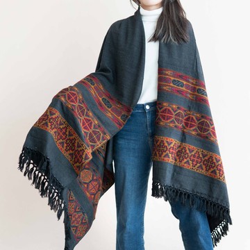 喜馬拉雅氂牛風格披毯 - 灰黑