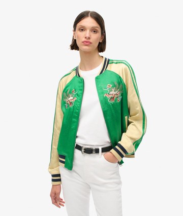 Superdry Women's Sukajan Embroidered Bomber Jacket Green Size: 8