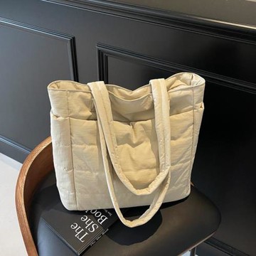 純色拉鏈托特包女云朵包大容量新款單肩包通勤背包手提綿綿包