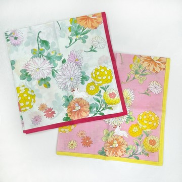 京都手帕 -en.gawa.系列-菊與兔(白/粉紅)