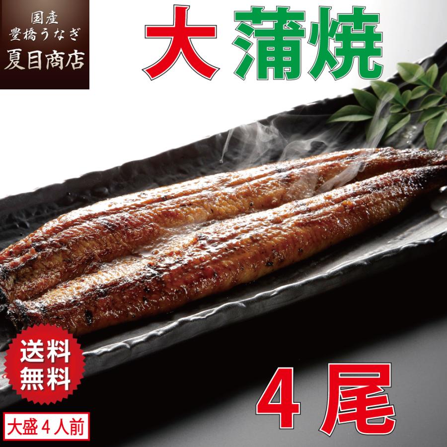 うなぎ 蒲焼き 国産 大155-180g×4尾 （大盛4人前） 送料無料 プレゼント 贈り物 お歳暮 ギフト