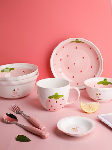 tinyhome小草莓陶瓷碗可愛少女心飯碗創意家用湯碗菜盤子網紅餐具