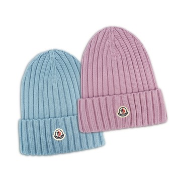 Moncler 品牌徽標羊毛螺紋針織毛帽(多色)