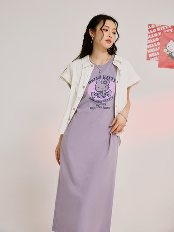 KITTY 蝴蝶結．寬版後開衩無袖長洋裝