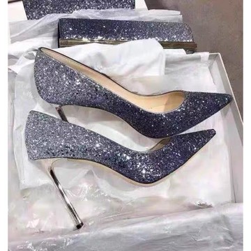 法式漸變細高跟亮片水晶婚鞋2025年新款尖頭百搭淺口優雅時尚氣質