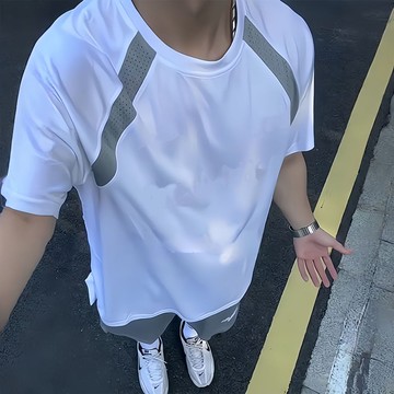 台灣出貨 美式復古冰絲速幹短袖T恤男款夏季運動健身體育生籃球透氣訓練服T恤籃球短袖排球衣