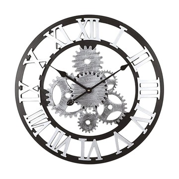 iINDOORS 工業風設計時鐘 - 銀色齒輪 58cm 免鑽孔懸掛 超靜音機芯