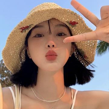 櫻桃草編漁夫帽女春夏季透氣顯臉小遮陽水桶帽大帽檐防曬太陽帽子—貼心服飾