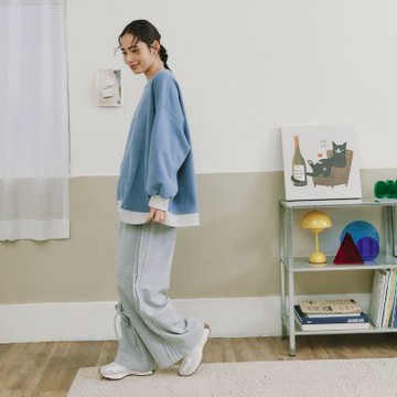 【Dailo】甜酷綁帶設計舒適落地棉褲 藍 黑 灰(魅力商品)