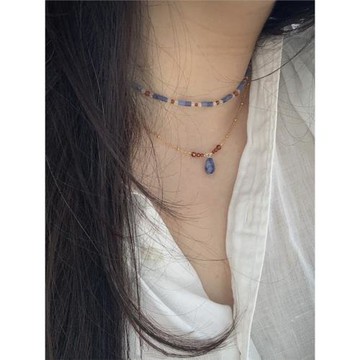 MissNan復古紫天然石瑪瑙撞色拼接竹節項鏈銀鍍金小眾清新頸鏈夏