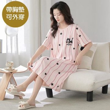 [韓國K.W.]韓國空運清新歐美率性莫代爾洋裝(居家服/家居服/睡衣/睡裙/涼感睡衣)X26364