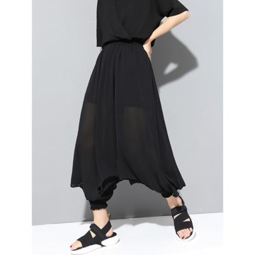 雪紡哈倫褲女夏季薄款高腰寬松顯瘦燈籠褲九分褲黑暗系暗黑風褲子
