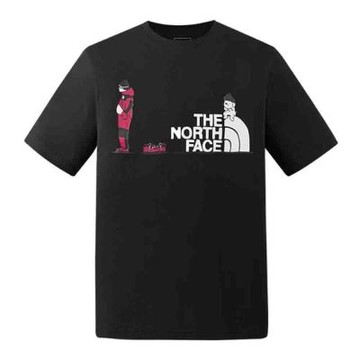 【The North Face】男女款 趣味印花短袖圓領T恤.運動休閒上衣/Uncle Belly聯名.質感純棉材質/8HNE-JK3 太空黑