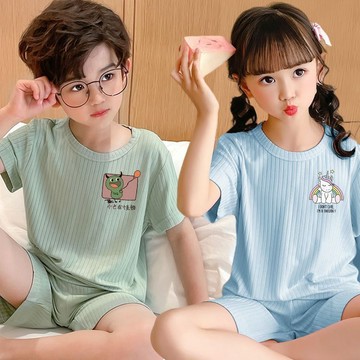 【4231人好評】兒童冰絲睡衣套裝男女童夏季薄款短袖中大童短褲寶寶家居單/兩件 男童居家服 男童睡衣