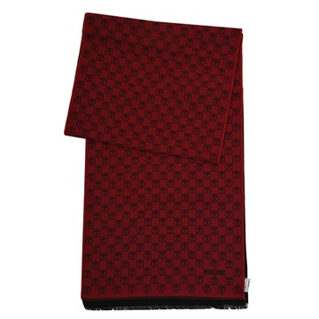 MOSCHINO 50066 M5131 滿版LOGO羊毛雙面長圍巾/披肩.紅/黑