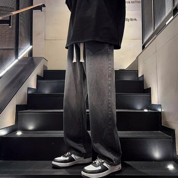 【老林】美式高街vibe 漸變水洗複古新款牛仔褲男 春秋寬鬆直筒闊腿長褲子